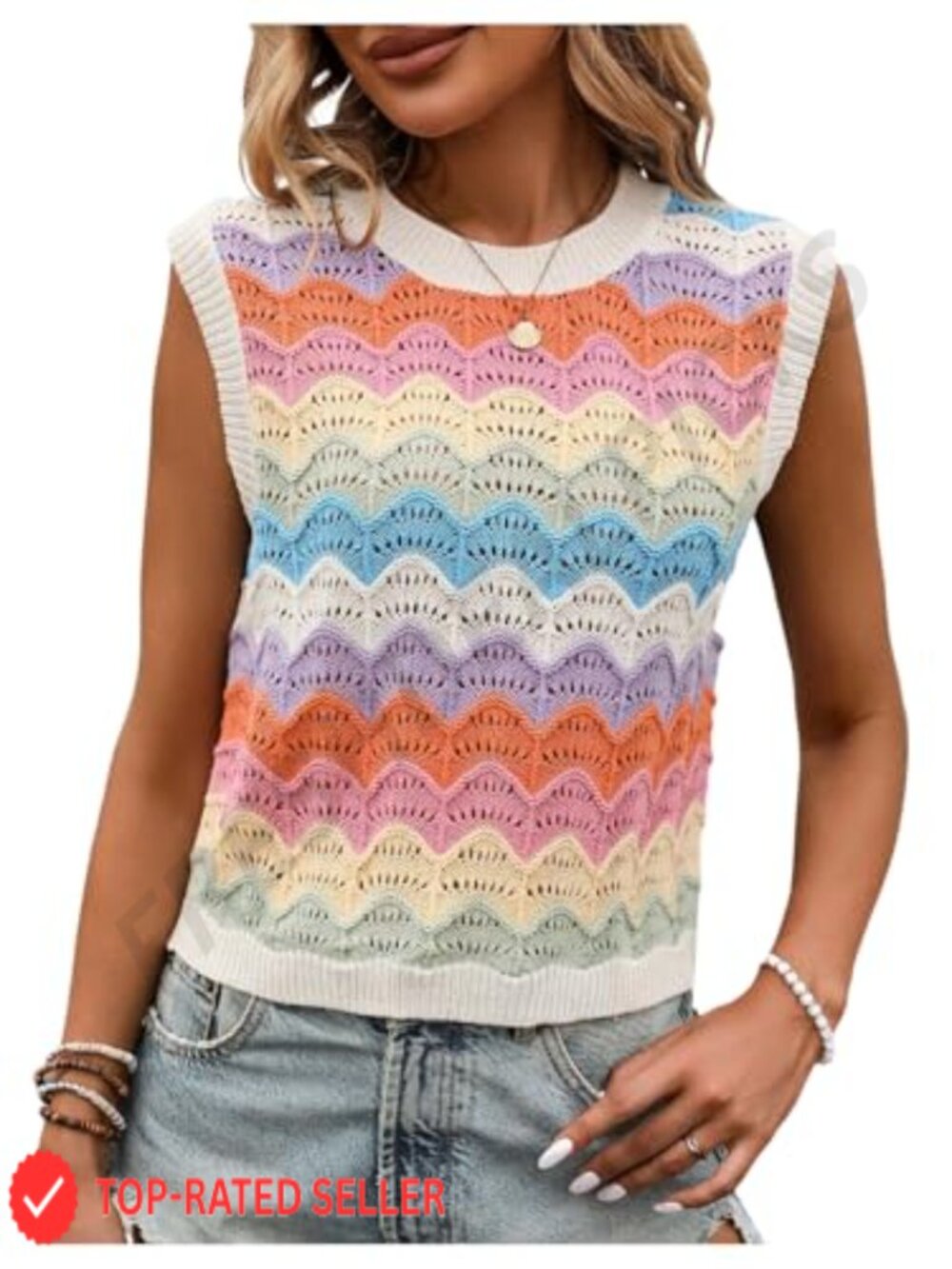 Women's Crochet Knit Sweater Vest Sleeveless Tank Top Lightweight